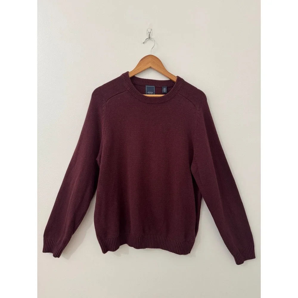 Arrow USA 1851 Mens Large Burgundy Cotton Crewneck Sweater Classic Knit Pullover